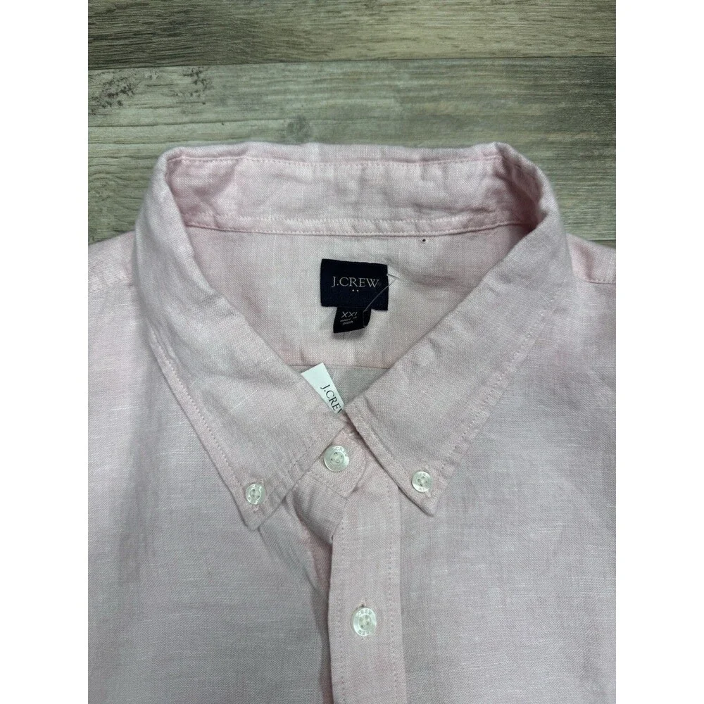 J Crew Linen Shirt Mens Light Pink Long Sleeve Button Up Dress Shirt Size XXL
